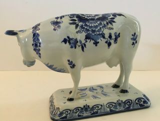 Antique Vintage Fine Art Pottery Royal Delft Blue Cow Porcelain Hand painted 5