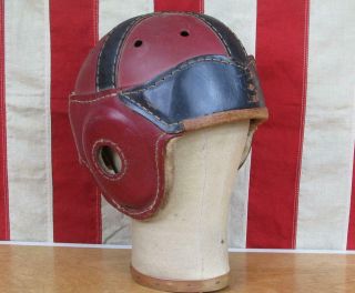 Vintage 1940s Hutch Leather Football Helmet Wing Front Red/black Sz Med