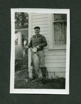 Vintage Photo Good Day Fishing Man W/ Giant Salmon Fish 440042