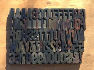 Large Antique Vtg Wood Letterpress Print Type Block Alphabet A - Z Letters S Set