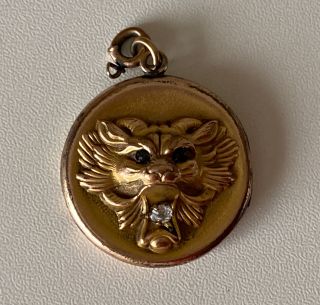 Vintage Victorian Jeweled Repousse Lion Head Gold Fill Locket Pendant