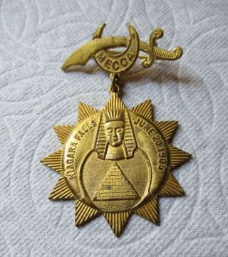 Antique 1905 Masonic Shriners Medal Mecca Niagara Falls Sphinx
