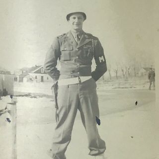 Vintage Black And White Photo Us Military Police Mp Officer Uniform Helmet