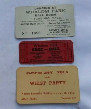 Vintage Whalom Amusement Park Fitchburg Ma Tickets Skee Ball Dancing Boy Scouts