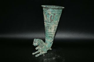 Rare Ancient Greek Bronze Rhyton In The Form Of A Wild Cat In