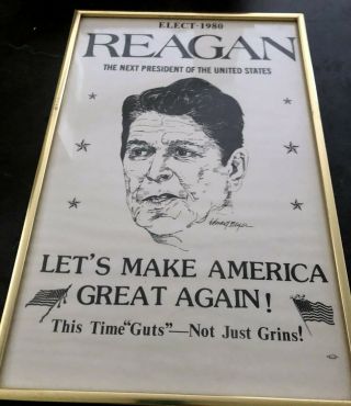 1980 Ronald Reagan President Election Campaign Poster Sign (rare)