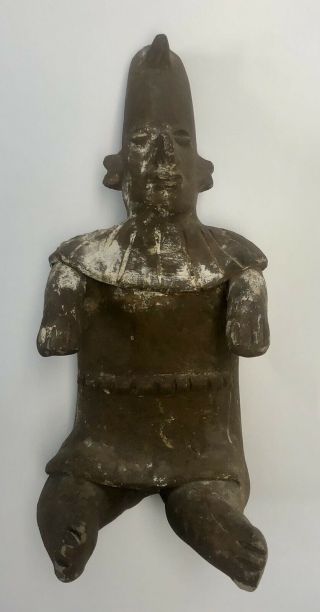 Pre - Columbian Pottery Seated Warrior Figure Mayan Statue Terracotta Large Man
