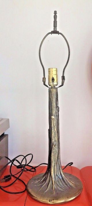 Vintage Tiffany Style Tree Trunk Lamp Base Brass Bronze Finish Older
