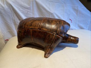 Abercrombie & Fitch Vintage Leather Turtle Footstool.  Made In England.  60s?