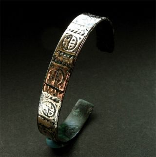 A,  Decorated Ancient Viking Bronze Bracelet - Wearable