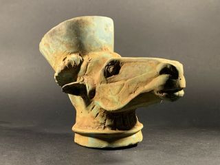 Ancient Persian Bronze Rhyton Depicting Horned Ram Head & Body Ca.  400bce
