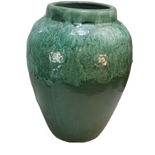 Big Vintage Robinson Ransbottom Green Drip 18 " Floor Vase Oil Sand Jar