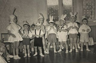 1961 Vintage Photo Russian Kids Holiday Year Carnival Bunnies Kindergarten