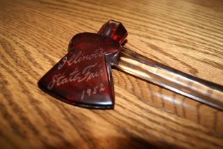 Vintage Rare 1952 Illinois State Fair 6 " Tomahawk Ruby Red Stained & Clear Glass