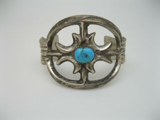 Vintage Navajo Sandcast Silver & Turquoise Bracelet