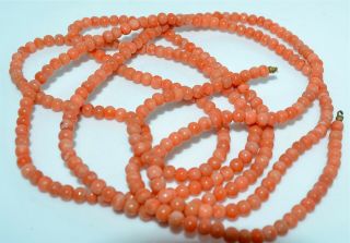 Long Old Or Antique Salmon Coral Beads Strand Missing Clasp