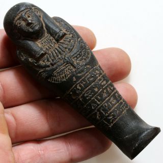Circa 500 Bc Intact Egyptian Black Glaze Shabti