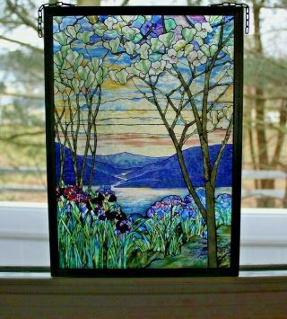 Vintage Mma Glassmasters Suncatcher Louis Comfort Tiffany Magnolia & Iris Window