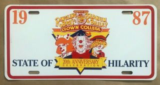 Ringling Bros Barnum & Bailey Circus Clown College License Plate 1987 20th Anniv