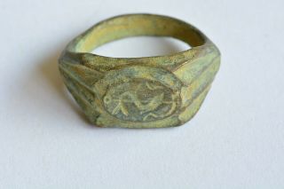 Greco - Roman Intaglio Bronze Ring Mythological Animal 200 Bc - 200 Ad Sz 9 3/4