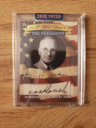 2020 A Word From The President.  Harry S.  Truman Hand Written Word.  Auto
