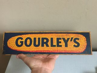 Vtg Gourleys Seed Corn Oil Gas Metal Service Station Sign Feed Seed Soda Pop