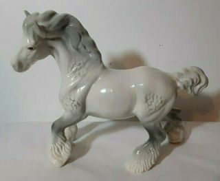 Rare Beswick England Cantering Grey Draught Shire Horse 975 Gloss Figurine Stamp