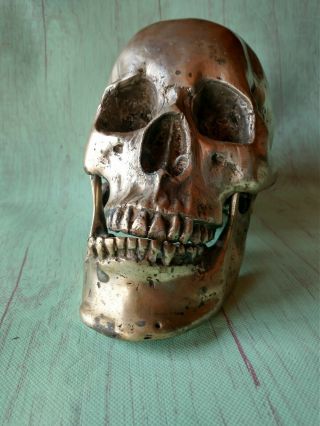 Vintage - Cast Metal - Human Skull - Life Size - 4lbs - Removable Jaw