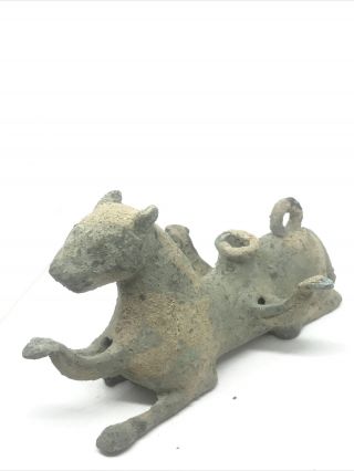Ancient Luristan Bronze Tri - Pronged Oil Lamp In The Form Of A Beast