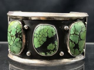 Vtg 43g Navajo 3 Green Turquoise Sterling Silver Cuff Bracelet