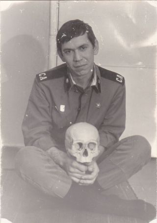 1970s Handsome Young Man Soldier W/ Skull Unusual Odd Weird Russian Photo Gay
