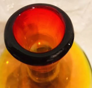 Vintage Blenko Glass Tangerine Amberina Pedestal Decanter 3