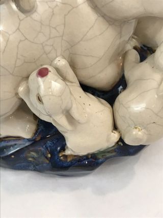 Vintage Crackle Glazed Ceramic Pottery Sculpture Bunny Rabbit Baby Centerpiece 3