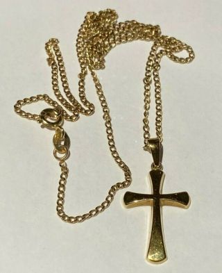 Vintage 9ct Gold Cross Crucifix Pendant - Italian - Hallmarked - 18 " Gold Chain