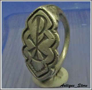 Chi - Rho Ancient Silver Roman Legionary Cristianity Ring Rare 18,  4 G