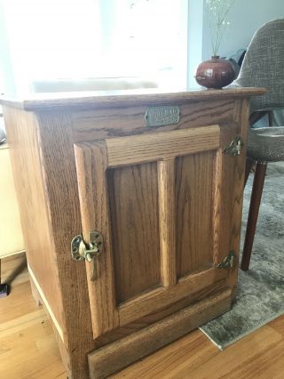 Vintage White Clad Ice Box Cabinet End Table Solid Oak Brass Hardware
