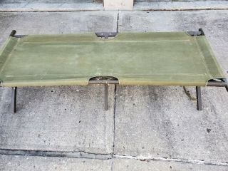 Vintage 1953 Us Army Military Cot - Canvas With Wood Frame Still
