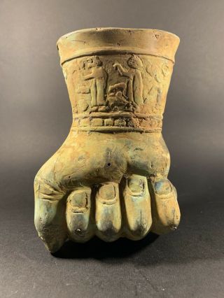 Scarce Ancient Persian Bronze Rhyton Depicting Fist Holding Object Circa 500bce