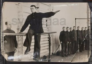 1940 School Sports Gym Handsome Young Boy Teen Posing Curious Vintage Photo Ussr