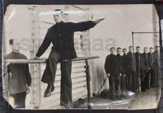 1940 School Sports Gym Handsome young boy teen posing Curious vintage photo USSR 2