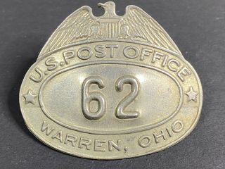Old Warren,  Oh Obsolete Post Office Hat Badge Letter Carrier Embossed 62 Postal