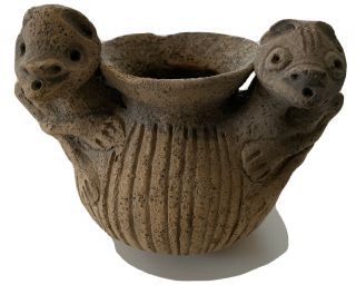 Antique Pre Columbian Two Figure Pottery Inca Pot