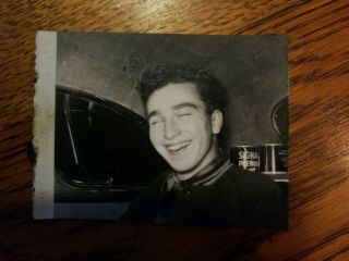 Vintage Photo Black & White Handsome Young Man Smiling Cute Teen Guy In Car