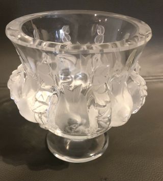 Vintage Estate Lalique " Dampierre " Vase With Sparrows Signed