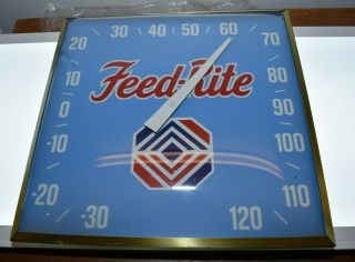 Vintage 12 " Feed - Rite Advertising Bubble Glass Thermometer Pam Clock Co 2