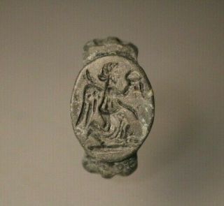 Ancient Interesting Roman Bronze Ring Victoria 1st - 4th Century Ad