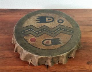 Vintage Native American Hide Drum Hand Painted