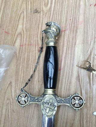 37 In Black Handle Masonic Knight Templar Sword Engraved With Your Wording