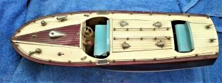 Vintage 18 " Chris Craft? Battery Operated Twin Motor Wood Model Speed Boat
