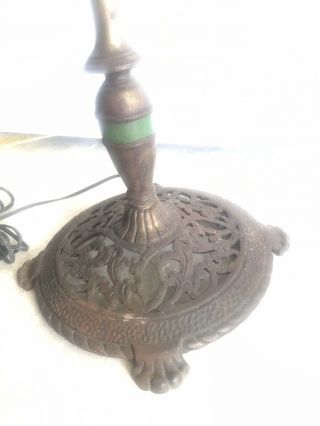 Antique Brass 58 " Cast Iron Base W/ Jadeite Insert Art Deco Vintage Floor Lamp